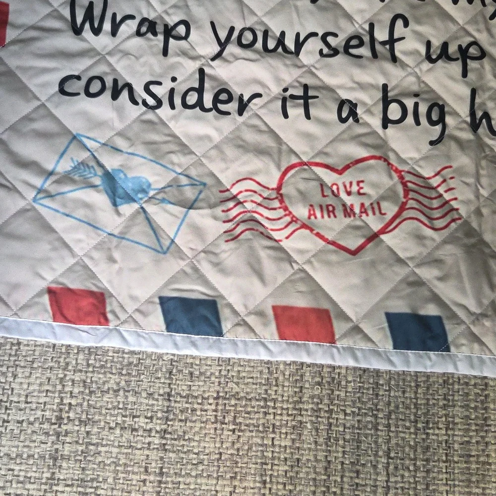 Love Mom Quilted Blanket - Red and Blue 60 In X 56 In
